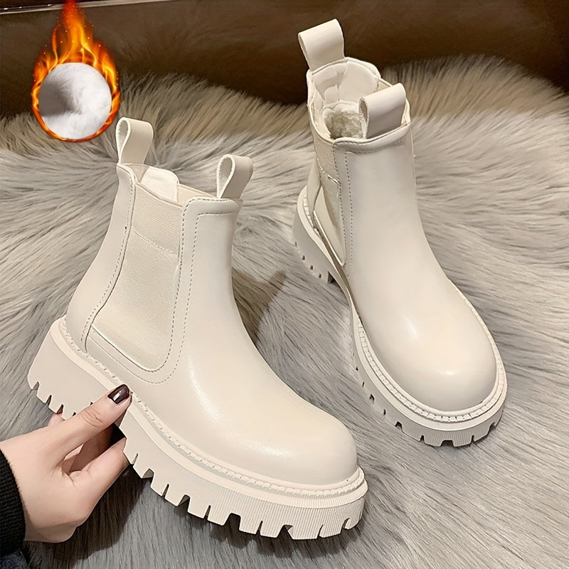Chaussures de Neige Plates Imperméables en Faux Cuir, Polyvalentes et Décontractées avec Talons Épais Blancs