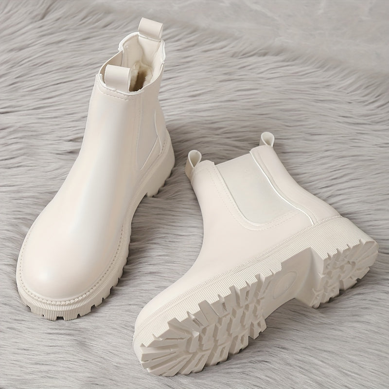 Chaussures de Neige Plates Imperméables en Faux Cuir, Polyvalentes et Décontractées avec Talons Épais Blancs