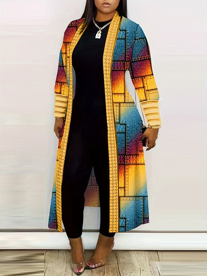 Cardigan Imprimé Géométrique Colorblock pour Femmes - Confortable et Élégant